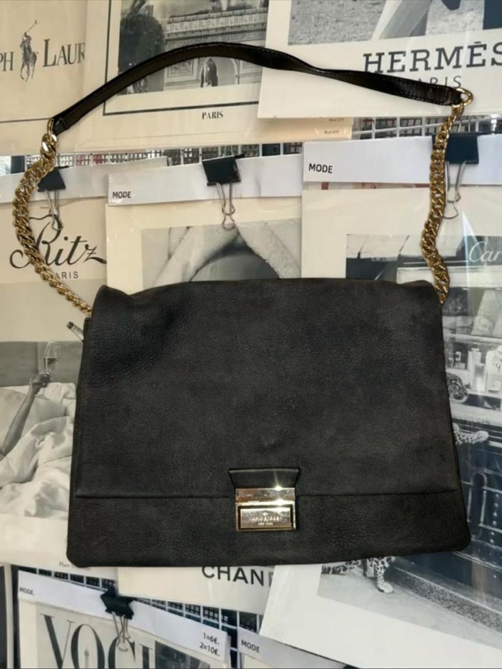 Kate Spade Grey Suede leather shoulder bag with Gold hardware
